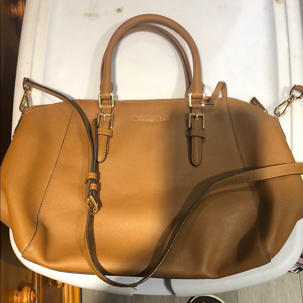Michael Kors Caramel Tan Leather Satchel with Gold Hardware